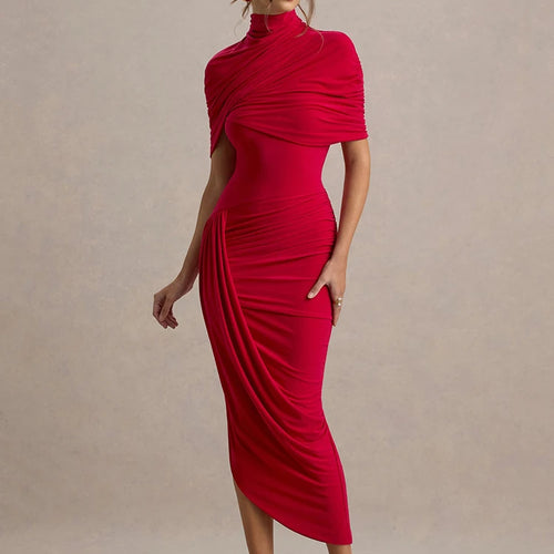 Load image into Gallery viewer, Half Sleeve Backless Ruched Sexy Maxi Dress Women Summer New Turtleneck Slim High Waist Evening Club Party Long Dress
