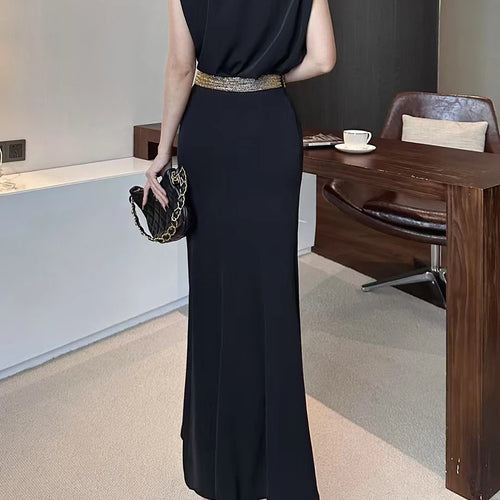 Load image into Gallery viewer, Solid Temperament Two Piece Set For Women V Neck Sleeveless Top High Waist Slimming Skirt Elegant Sets Female New
