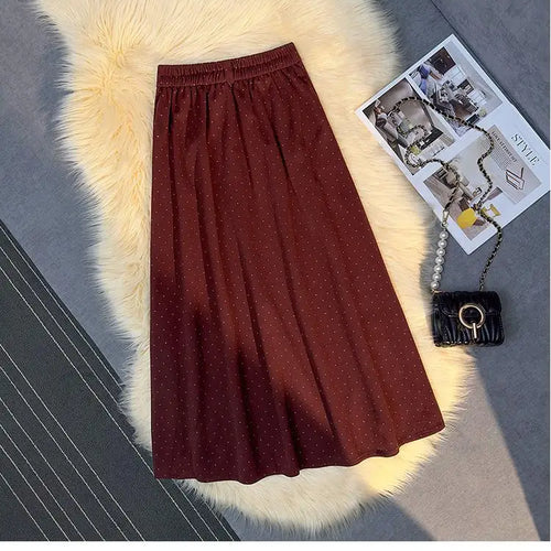 Load image into Gallery viewer, French Vintage Women Polka Dot Elegant High Waist Party Long Skirts 2024 Autumn Winter Woolen A-line Pleated Half Skirt Fashion
