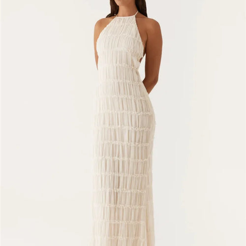 Load image into Gallery viewer, Halter Backless Sexy Maxi Dress For Women Spring Summer New Lace-up Sleeveless Pleated Beach Holiday Long Dress Elegant
