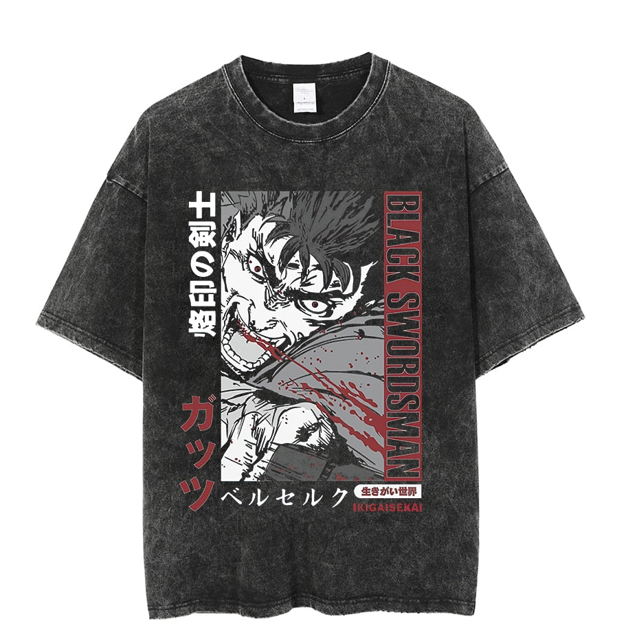 Vintage Washed Tshirts Anime T Shirt Harajuku Oversize Tee Cotton fashion Streetwear unisex top 15v2