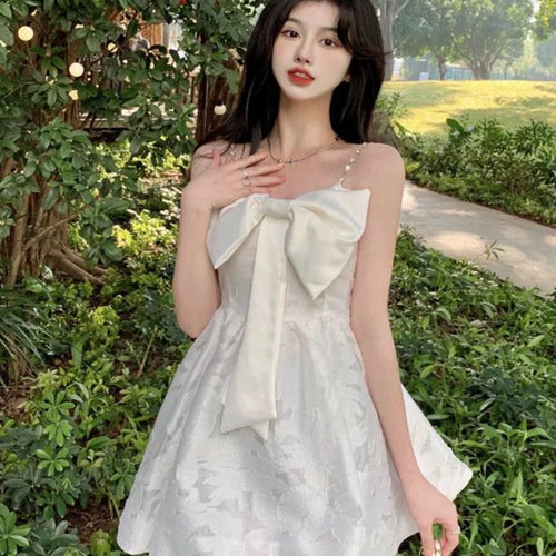 Load image into Gallery viewer, Sweet Kawaii White Slip Dress Women Korean Fashion Kpop Designer Party Spaghetti Strap Mini Short Dresses Bow Outfits
