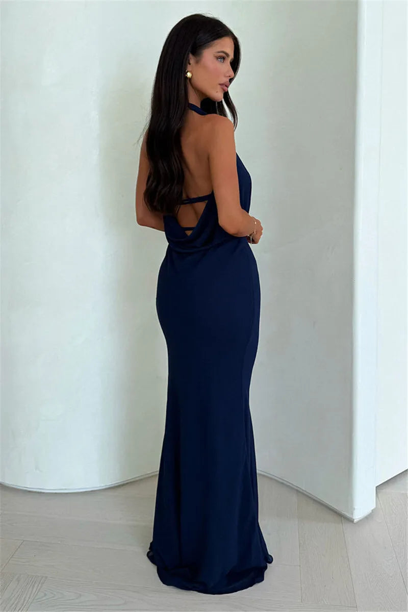 Halter Deep V Neck Sexy Maxi Dress Women Gown Fashion Sleeveless Backless Thigh High Split Bodycon Club Long Dress