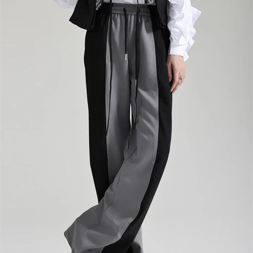 Load image into Gallery viewer, Colorblock Casual Loose Pants For Women High Waist Patchwork Drawstring Minimalist Wide Leg Pant Female Fashion
