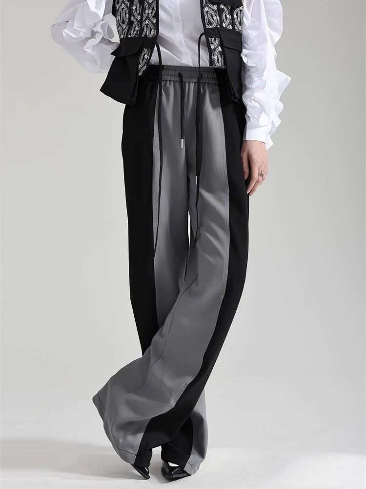 Colorblock Casual Loose Pants For Women High Waist Patchwork Drawstring Minimalist Wide Leg Pant Female Fashion