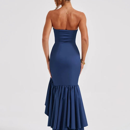 Load image into Gallery viewer, Strapless High Split Ruffle Long Dress For Women Fashion Off-shoulder Backless Sleeveless Bodycon Club Party Sexy Dress
