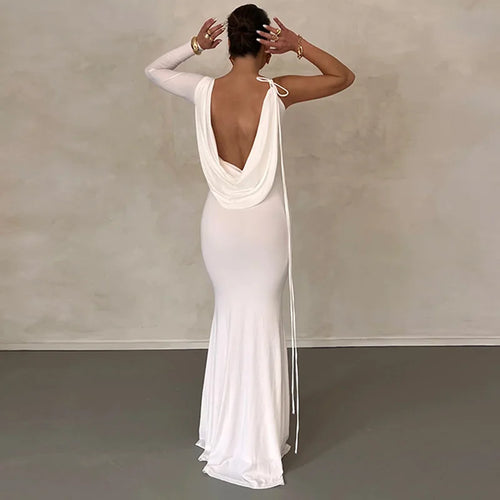 Load image into Gallery viewer, Elegant Backless Sexy Maxi Dress For Women Robe 2023 Spring New V Neck One Sleeve Lace-up Party Long Dress Vestido
