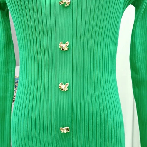 Load image into Gallery viewer, Autumn Winter Solid Elegant Office Lady Knitted Dress Women Slim Long Sleelve Single Breasted Dresses Fashion Simplicity Fashion
