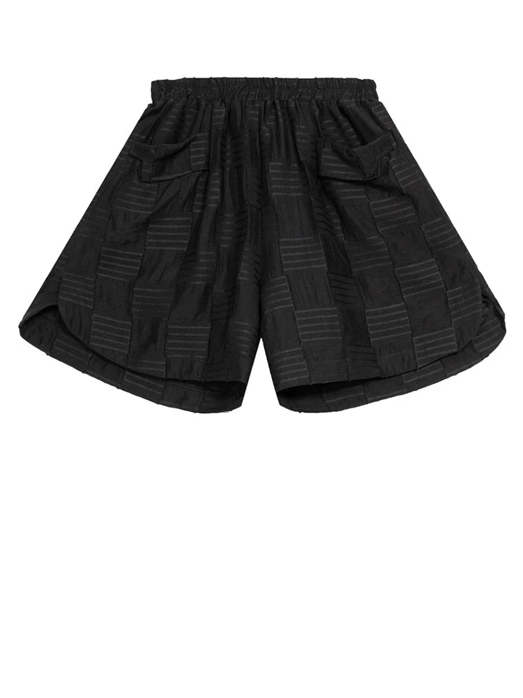 Women Black Dot Textured Pocket Casual Wide Leg Shorts New High Waist Trousers Fashion Tide Spring Summer 2025 1DJ1010