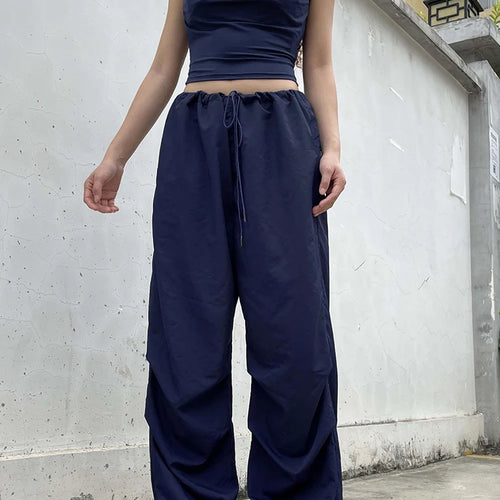 Load image into Gallery viewer, Streetwear Drawstring Low Waist Casual Blue Women&#39;s Pants Harajuku Baggy Trousers Hip Hop Wide Leg Capris Summer Chic
