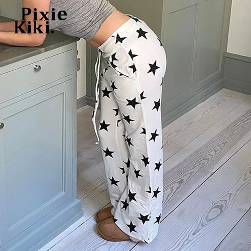 Load image into Gallery viewer, Women Pants Y2k 2000s Star Print White Drawstring Wide Leg Pants Fall 2024 Casual Baggy Trousers P84-CE50
