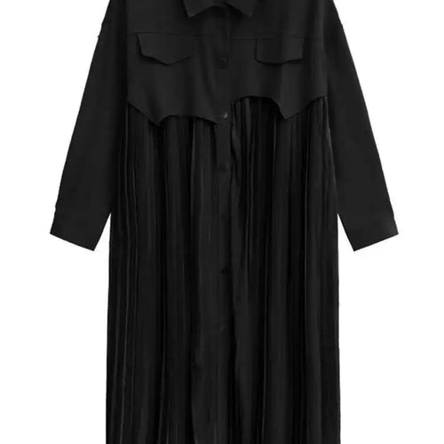 Load image into Gallery viewer, Women Army Green Pleated Spliced Big Size Midi Shirt Dress New Lapel Long Sleeve Fashion Tide Spring Autumn 2025 1DH6927
