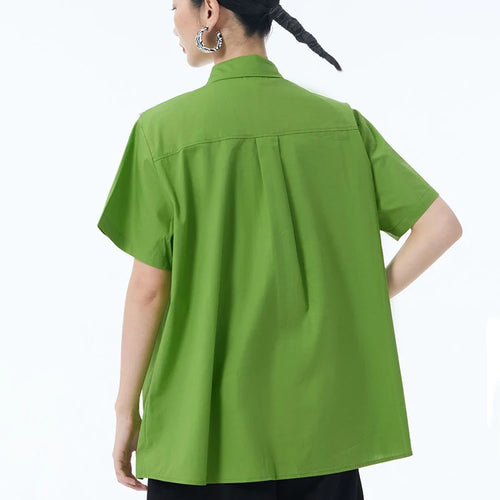 Load image into Gallery viewer, Women Blue Mesh Color-block Big Size Casual Blouse New Lapel Long Sleeve Shirt Fashion Tide Spring Autumn 2025 1DJ1248
