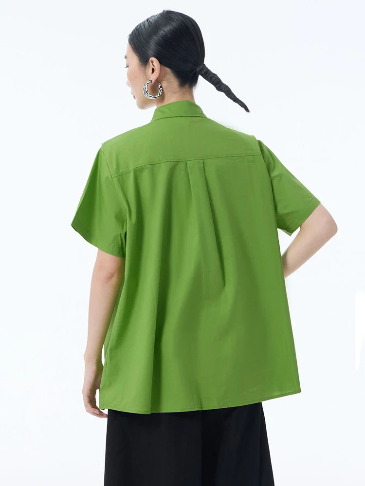 Women Blue Mesh Color-block Big Size Casual Blouse New Lapel Long Sleeve Shirt Fashion Tide Spring Autumn 2025 1DJ1248