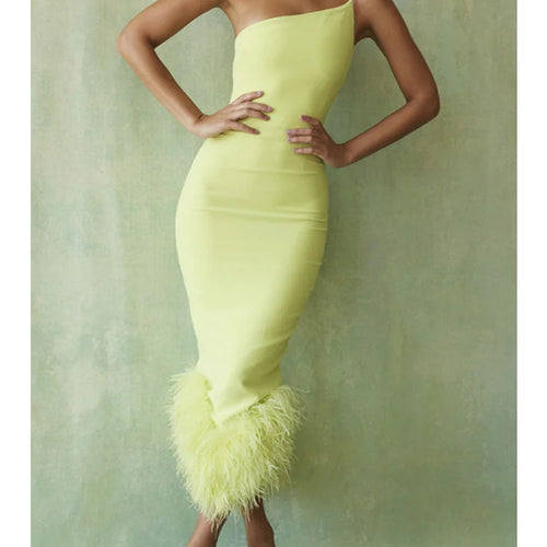 Load image into Gallery viewer, Elegant Spaghetti Strap Feather Midi Dress For Women Robe Fashion Sexy Backless Bodycon Club Party Dress Vestido
