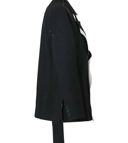 Women Black Topstitched Color-block Big Size Blazer New Lapel Long Sleeve Jacket Fashion Tide Spring Autumn 2025 1W51901