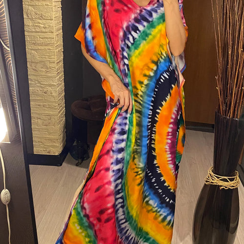 Load image into Gallery viewer, Colorful Kaftan Tunic Beach Cover Up Cover-ups Beach Dress Beach Wear Beachwear Loose Maxi Dress Female Women V4428
