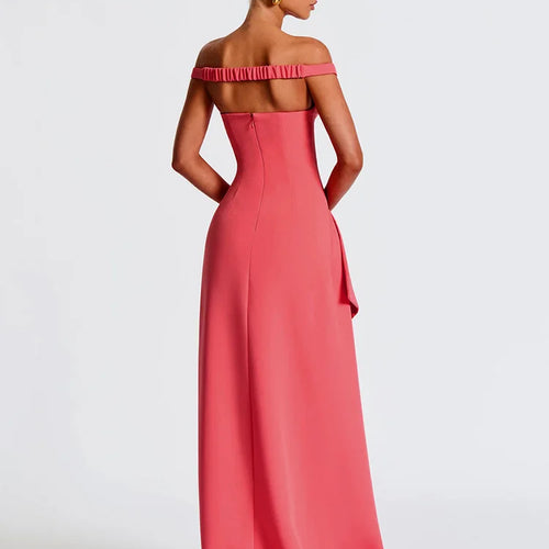 Load image into Gallery viewer, Off-shoulder Backless Split Sexy Maxi Dress Women Gown Pink Summer New Zipper Strapless Evening Club Party Long Dress
