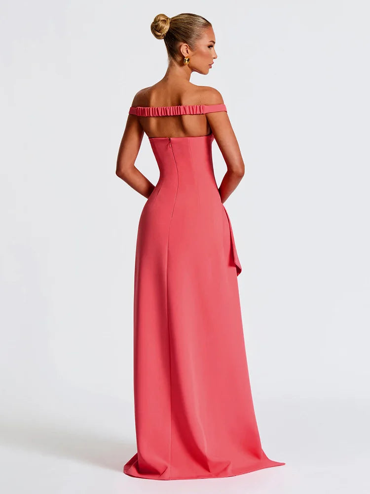 Off-shoulder Backless Split Sexy Maxi Dress Women Gown Pink Summer New Zipper Strapless Evening Club Party Long Dress
