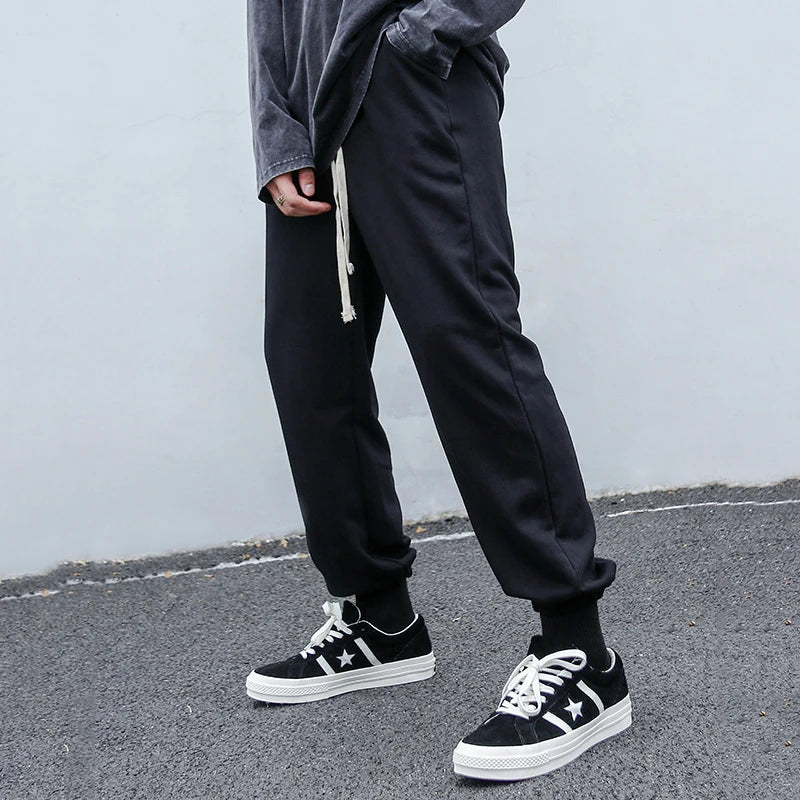 Men's Sweatpants New Casual Pants Solid Color Korean Style Fashion Elastic Waist Trendy Straight Leg Male Trousers 9W1746