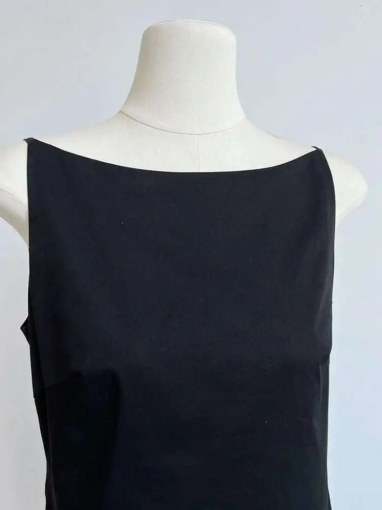 Women Black Pleated Elegant Pleated Long A-line Dress New Round Neck Sleeveless Fashion Tide Spring Summer 2025 1DH6117