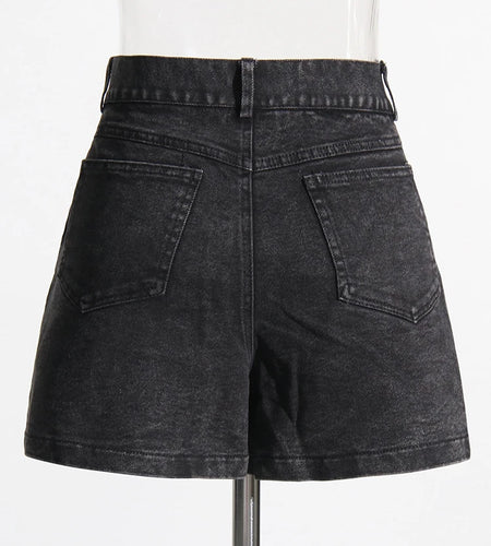 Hollow Out Deinm Shorts For Women High Waist Patchwork Button Zipper Casual Temperament Short Pants Female Fashion