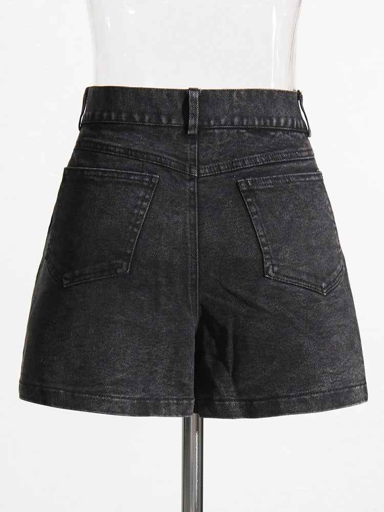 Hollow Out Deinm Shorts For Women High Waist Patchwork Button Zipper Casual Temperament Short Pants Female Fashion
