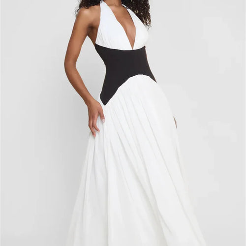 Load image into Gallery viewer, Halter Deep V Neck Backless Sexy Maxi Dress Women Gown Fashion Patchwork Sleeveless High Waist Club Party Long Dress
