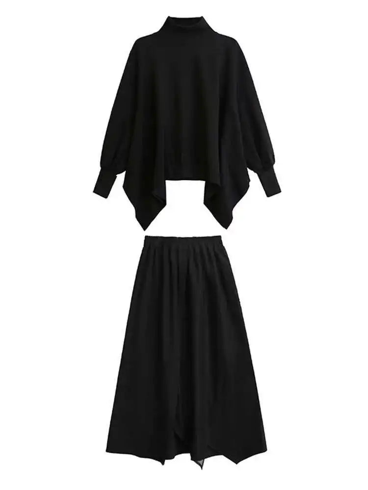 Black Sweatshirt Half-body Skirt Two Pieces Suit New Turtleneck Long Sleeve Women Fashion Tide Spring Autumn 2025 1DH8611
