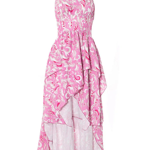 Load image into Gallery viewer, Print Halter Ruffled Sexy Maxi Dress Women Fashion V Neck Sleeveless High Waist Backless Beach Club Party Long Dress
