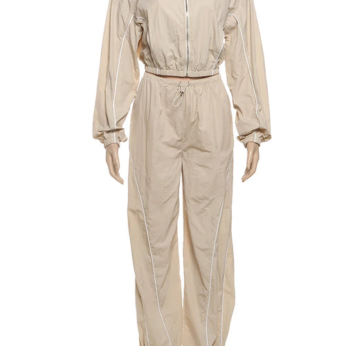 Load image into Gallery viewer, Sporty Stripe 2-Piece Set Women Zipper Crop Coats+Drawstring Trousers Skinny Casual Autumn Trend Simple Classic Suits
