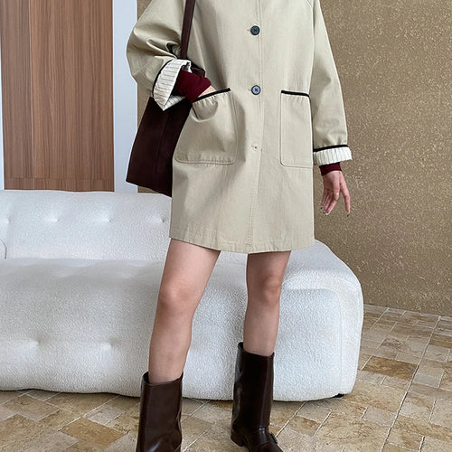 Load image into Gallery viewer, Women Khaki Color-block Big Size Casual Trench New Lapel Long Sleeve Windbreaker Fashion Tide Spring Autumn 2025 1DH7514
