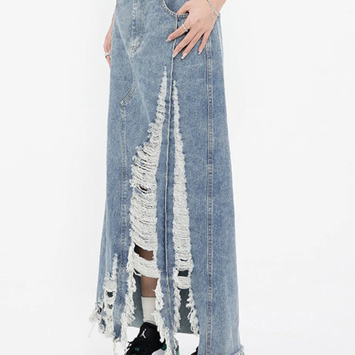 Load image into Gallery viewer, Patchwork Raw Hem Casual A Line Denim Skirs For Women High Waist Spliced Button Streetwear Skirt Female Fashion
