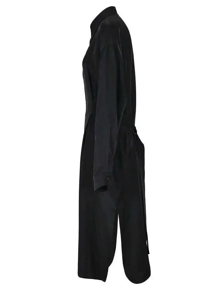 Women White Big Size Pleated Long Blouse New Lapel Long Sleeve Loose Fit Shirt Fashion Tide Spring Autumn 2025 CPG0522