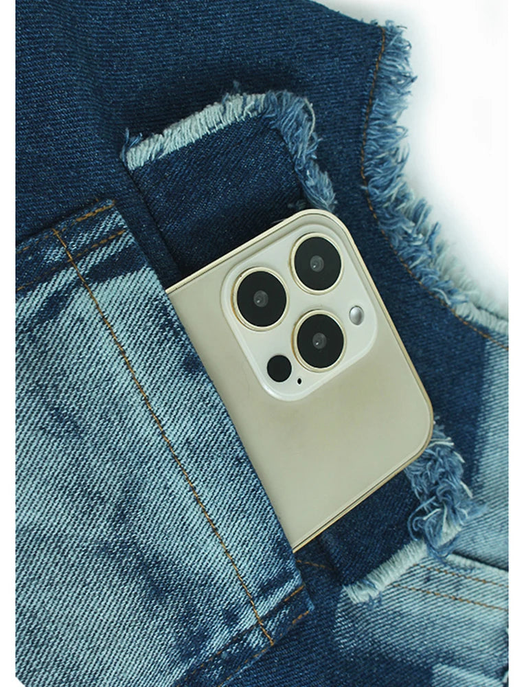 Women Black Denim Burr Mesh Spliced Big Size Vest Dress New Lapel Sleeveless Fashion Tide Spring Autumn 2025   1DJ1352