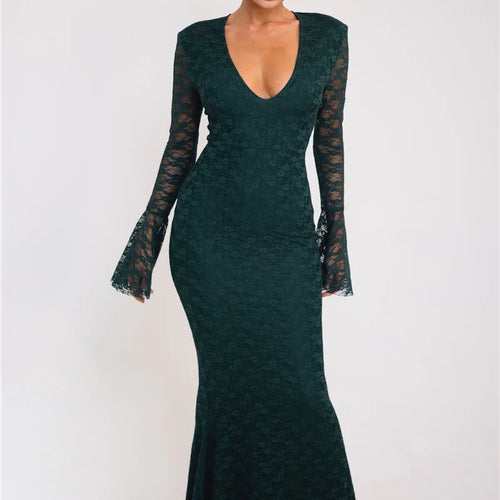 Load image into Gallery viewer, Elegant Lace Long Sleeve Sexy Maxi Dress For Women Fashion Deep V Neck Bodycon Party Club Sexy Long Dress Fashion
