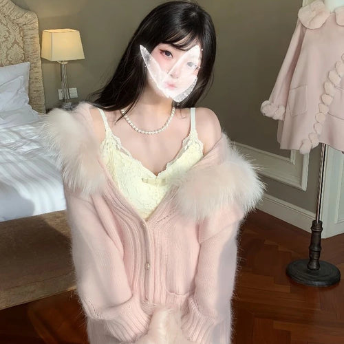 Load image into Gallery viewer, Women Fur Patchwork Hooded Grunge Cardigan Streetwear Vintage Single Breasted Solid Jackets Y2k Aesthetic Casual Loose Sweaters
