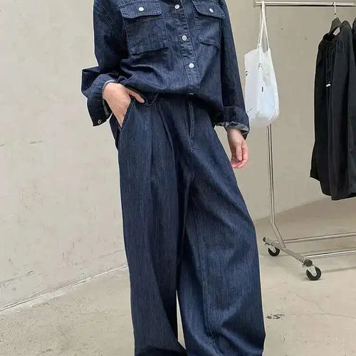 Load image into Gallery viewer, High Waist Wide Blue Denim Pleated Long Casual Leg Jeans New Women Trousers Fashion Tide Spring Autumn 2025 1DH8349
