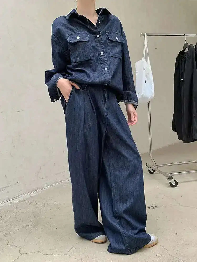 High Waist Wide Blue Denim Pleated Long Casual Leg Jeans New Women Trousers Fashion Tide Spring Autumn 2025 1DH8349