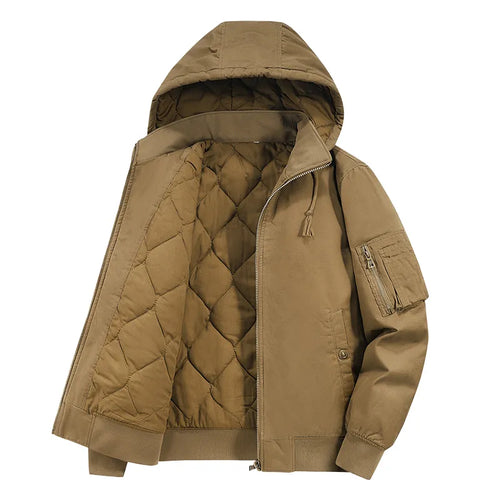 Load image into Gallery viewer, Mens Cotton Jacket Fur Collar Hooded Coat Winter Thicken Fleece Casual Jackets Multi-Pockets Tactical Jacket Parkas Windbreaker
