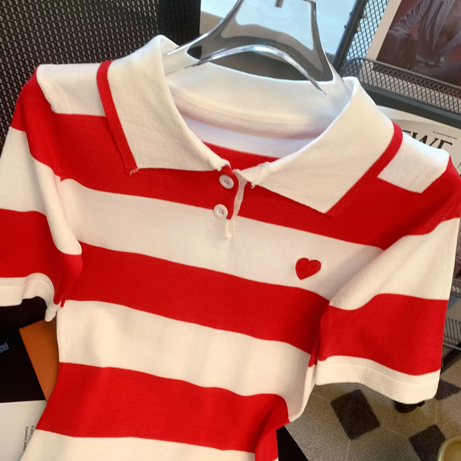 Women Red White Striped Patchwork Knit Mini Dress 2024 New Slim Polo Collar Ladies Short Sleeve Wrapped Hip A-line Dress Fashion