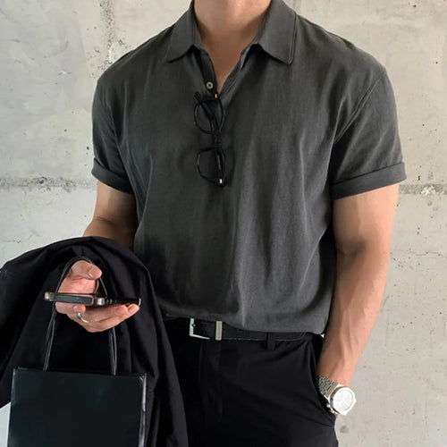 Load image into Gallery viewer, Solid Color Men's Tees Korean Style Short Sleeved Button Design Casual Menswear Loose Pullover Male T-shirts Trendy 9W1196
