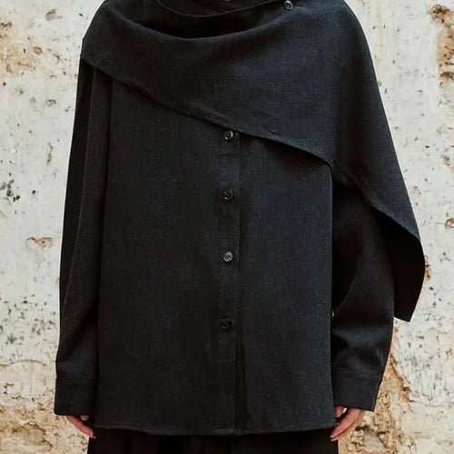 Load image into Gallery viewer, Women Khaki With Scarf Big Size Elegant Blouse New Stand Collar Long Sleeve Shirt Fashion Tide Spring Autumn 2025 1DH6989
