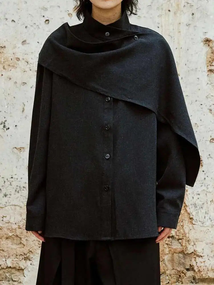 Women Khaki With Scarf Big Size Elegant Blouse New Stand Collar Long Sleeve Shirt Fashion Tide Spring Autumn 2025 1DH6989