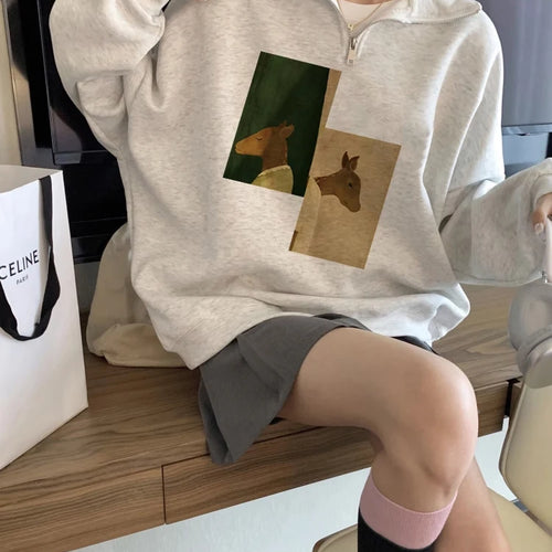 Load image into Gallery viewer, Casual Polo Office Ladies Hoodies Printing Spell Color Winter Women&#39;s Hoodies Fashion Female Hoodies Simple Streetwear
