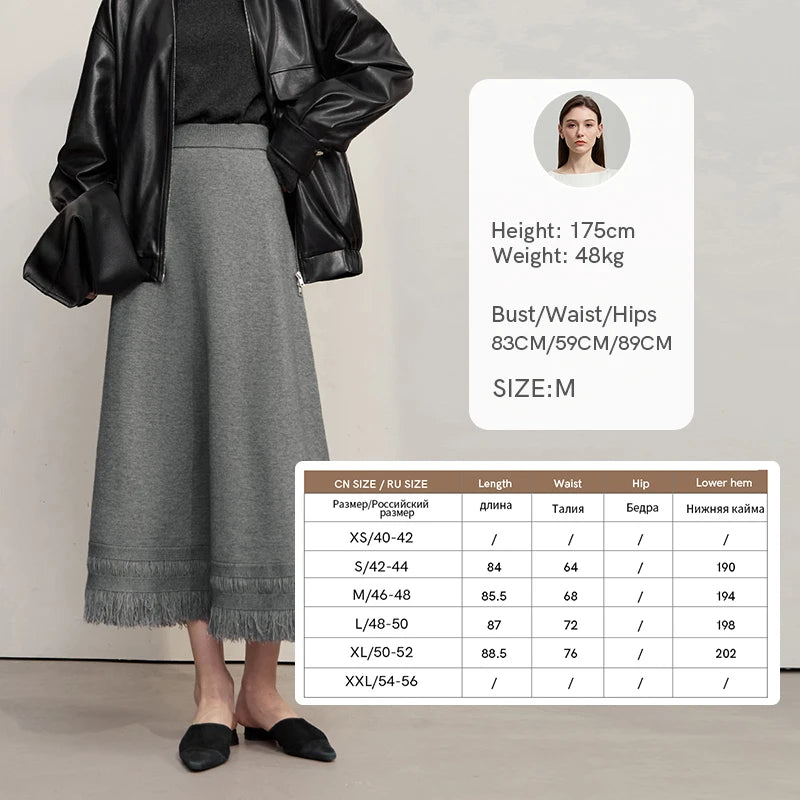 Women's Skirt 2025 Winter Minimalist Solid Color Tassel A-Line Long Skirts For Women Loose Knitted Clothing Female 12544018