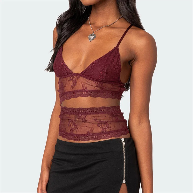 Coquette Camisole y2k Clothes Women Sheer See Through Spaghetti Strap Sleeveless Tanks 2000s Aesthetic Clothes Clubwear