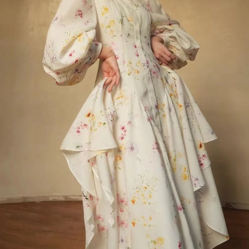 Load image into Gallery viewer, Hit Color Printing Loose Casual Dresses For Women Lapel Long Sleeve High Waist  Temperament Long Dress Female New
