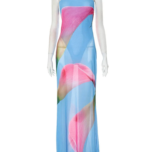 Load image into Gallery viewer, Floral Print Strapless Sexy Maxi Dress For Women Gown Patchwork Off-shoulder Backless Sleeveless Print Long Dress
