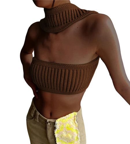 Knitted Crop Top y2k Aesthetic Women Fairycore Sleeveless Halter Tank Strapless Tee 2000s Korean Fashion Streetwear